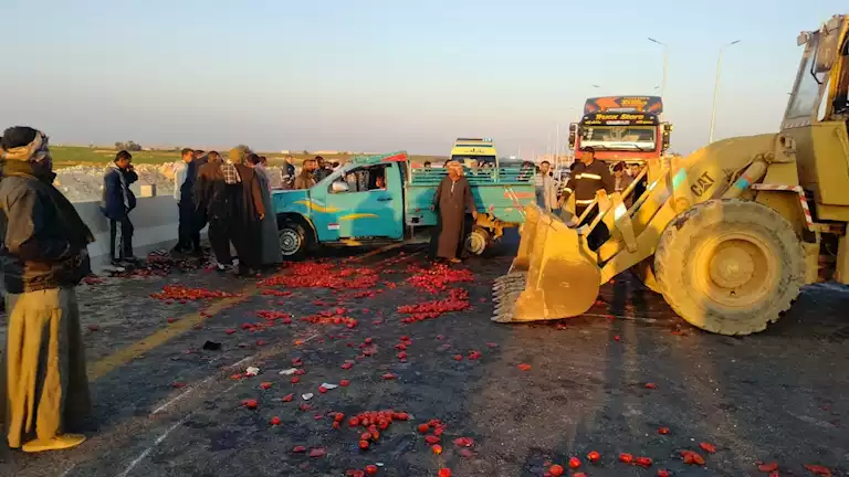 بينهم أطفال.. إصابة 17 شخصًا في حادث انقلاب سيارة محملة بالطماطم بأسيوط -صور