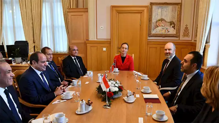 السيسي يشارك في عشاء عمل مع كبار مسؤولي الشركات وصناديق الاستثمار النرويجية