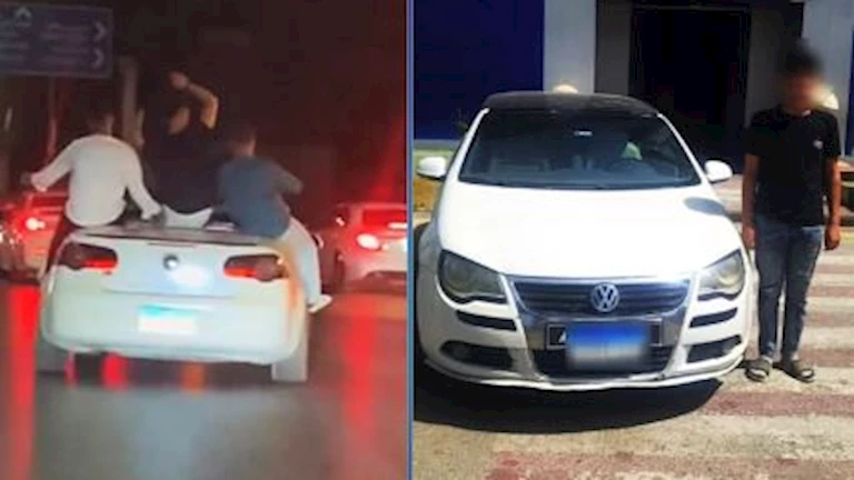القبض على سائق سمح لأشخاص بالجلوس أعلى سيارته بالشرقية