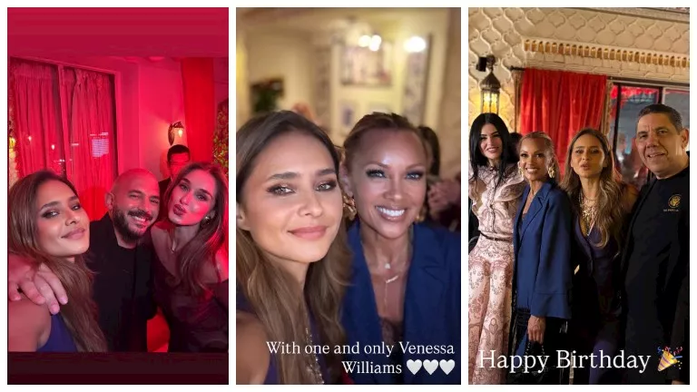 نيللي كريم تنشر صورا مع عمرو أديب وفانيسا ويليامز ومدرب بيراميدز باحدى