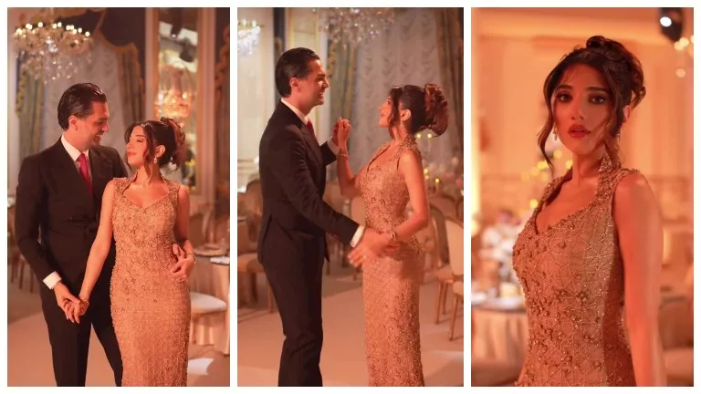 نارين بيوتي تخطف الأنظار رفقة زوجها في حفل زفاف شقيقتها