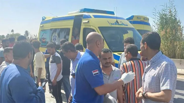 11 مصابًا في تصادم ميكروباص وربع نقل بطريق ملوي الزراعي (صور)