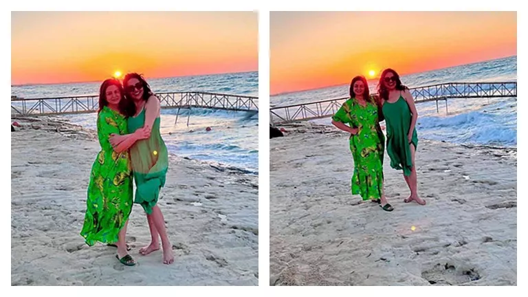 إلهام شاهين على البحر مع شقيقتها والجمهور يعلق