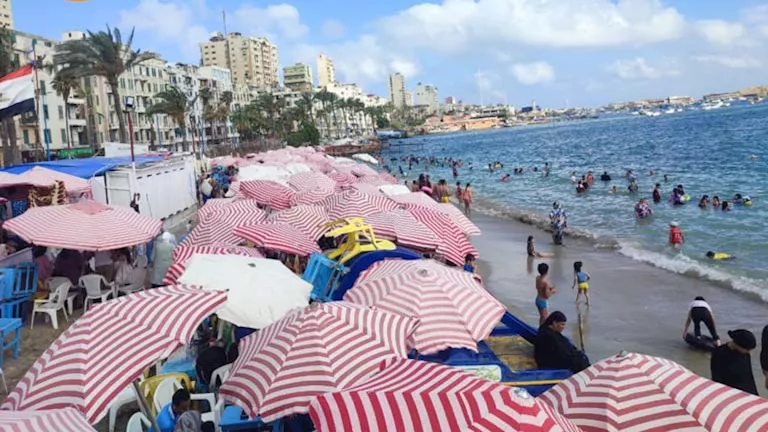 أعلى نسبة إشغال.. ماذا يحدث على شاطئ المندرة العام بالإسكندرية؟ (صور)