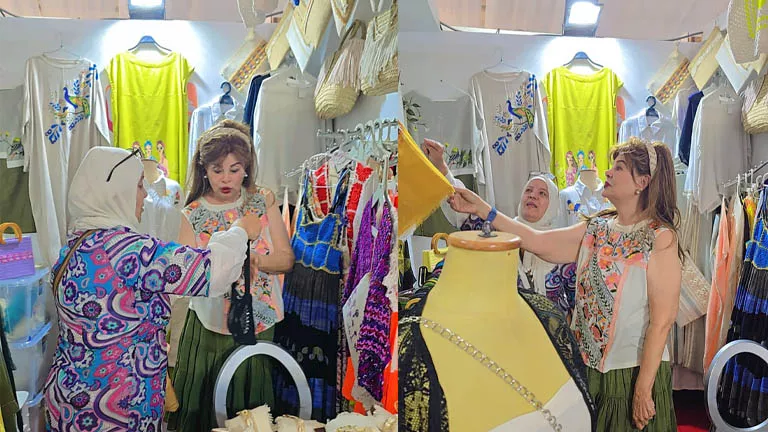 الفنانة صفاء أبو السعود تزور جناح القومى للمرأة بمعرض “ديارنا للحرف ال