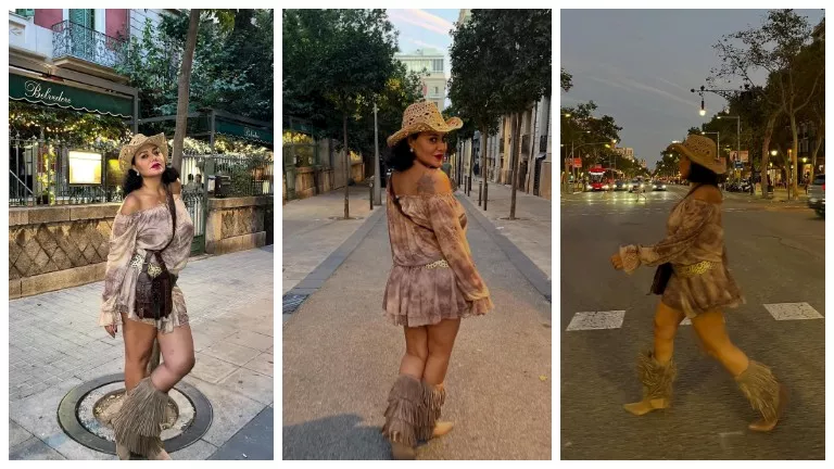 ببالصور- رانيا يوسف بـ فستان قصير في شوارع برشلونة.. والجمهور يعلق