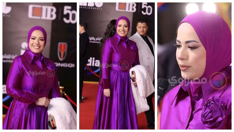 بفستان محتشم وأنيق..مقدمة برنامج “دولة التلاوة” تصل حفل توزيع جوائز وش